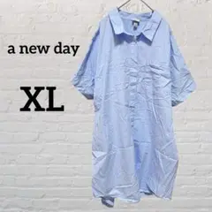 a new day 【XL】 半袖シャツ ストライプ チュニック 大きめ