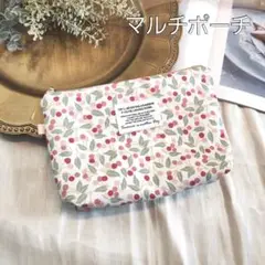 マルチポーチ　リバティ　チェリードロップ　さくらんぼ　通帳ポーチ