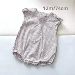 PETITBATEAU プチバトー　プリントショートロンパース　チェック柄12m