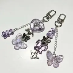 10/1値上げ紫色の蝶とハートビーズキーホルダーコレクトブックkpop y2k
