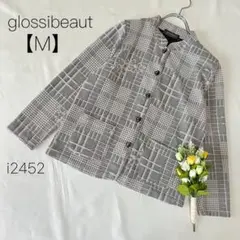 glossibeaut スタンドカラー 幾何学模様 エンボス加工ジャケット【M】