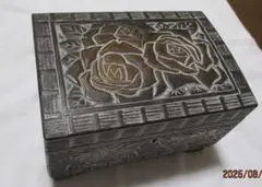 昭和レトロ 手彫り 鍵付き オルゴール薔薇 小物入れ？コスメケース？白鳥の湖