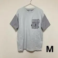 graniph ソーイングシャドー　Tシャツ　M グレー　緑　ストライプ
