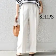 SHIPS ツイル セミ ワイド パンツ　白　ホワイト