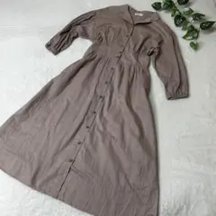 アースミュージックアンドエコロジー　ロングシャツワンピース　フレア　ベージュ