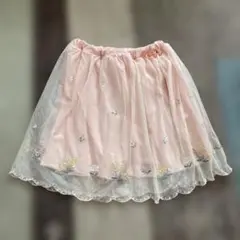 刺繍入りシフォン　ピンクスカート 120