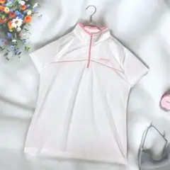 《Kaepa》ハーフジップゴルフウェア M ホワイト/ピンク 通気 速乾性