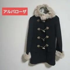ALBA ROSA ダッフルコート 黒と白 チェック柄 中古・古着通販】ALBA ROSA (アルバローザ) 総柄コート ブラック