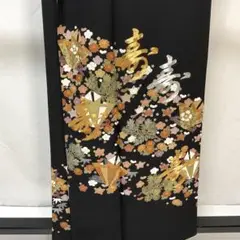 C247正絹　黒留袖　比翼付　五つ紋　作家物落款　寿　金駒刺繍　金彩　着物