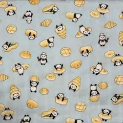 ダブルガーゼ生地　パンダとパン　ブルー　生地巾×50センチ