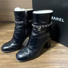 CHANEL シャネル チェーンブーツ ダークネイビー 美品☆