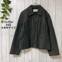 a609 【美品】Tre Pini デニム風ジャケット　黒系【42】大きめサイズ