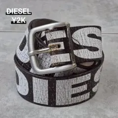 DIESEL Crack Leather Logo belt