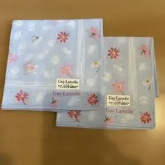 Guy Laroche 花柄ハンカチ 青　普通サイズ