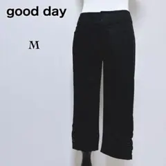 【グッデイ】美品 裾シャーリングギャザー ストレッチ クロップドパンツ M