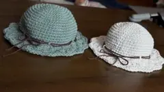 お揃い ベビーキッズ帽子 ホワイト グリーン ハンドメイド