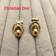 美品 クリスチャンディオール ラインストーン イヤリング ヴィンテージ ゴールド