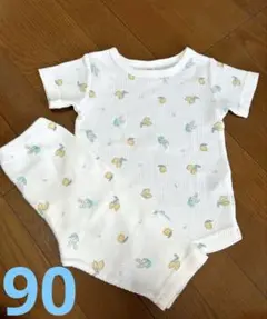 フルーツ柄　リブ編み　ベビーパジャマセット　レモン　90　しまむら
