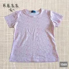 A-1569〈F.E.S.S.〉ピンク 文字プリント Tシャツ L