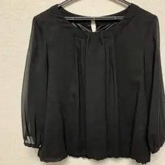 ブラック シフォン 五分袖ブラウス