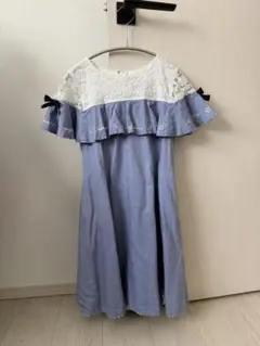 mezzo piano junior ヨークレースフリルワンピ サックス