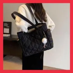 【新品】キルティントートバッグ レディース　ナイロン ブラック シンプル A4