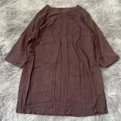美品✨【スクロール】リネン混❗ブラウン 五分袖 チュニック M