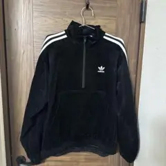 adidas コーデュロイ ハーフジップ トレーナー S 黒