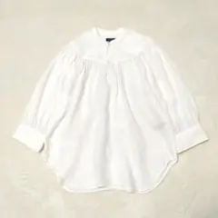 ポロラルフローレン　リネン100%シャツブラウス　プルオーバー　バンドカラー　白