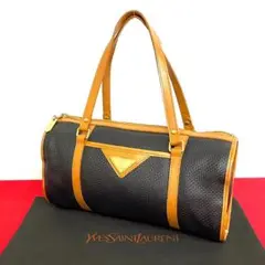 極 美品 イヴサンローラン YSL ロゴ金具 レザー ミニ ボストンバッグ 茶