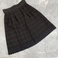 ブラック レース フレアスカート 膝丈 裏地付き オシャレ 可愛い シンプル