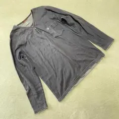 MACBETH Tシャツ 長袖 グレー ヘンリーネック 胸ポケット Mサイズ