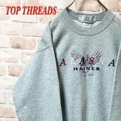 【希少】TOP THREADS 刺繍　スウェット　グレー　人気　Sサイズ