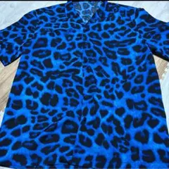 新品未使用 ブルー レオパード ヒョウ柄 シャツ アロハ