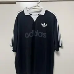 adidas 黒 ストライプ ポロシャツ 半袖