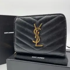【極美品】SAINT LAURENT 2つ折り財布 キャビアスキン ブラック
