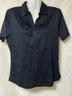[新品]黒 半袖ポロシャツ ギャザー付き