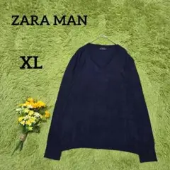 【ZARA MAN】Vネックニット　XL　ネイビー　紺　薄手　カシミヤタッチ