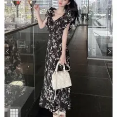 花柄ショルダーリボンワンピース[pm585]