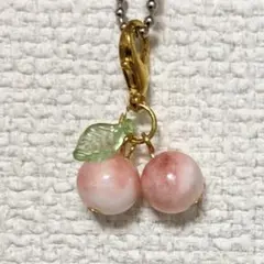 【天然石】ハンドメイドさくらんぼチャーム✴︎ピンクオパール
