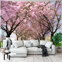 タペストリー壁飾り おしゃれ壁掛け装飾布 遠くまで続く桜並木 150ｘ130cm