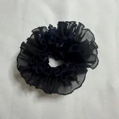 ネイビー フリル シフォン ヘアシュシュ