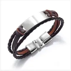 ブレスレット　バングル　ブラウン　アクセサリー　レザー　アメカジ　茶色　シルバー