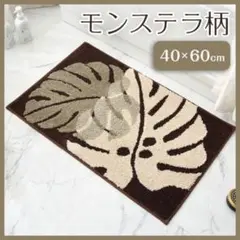 玄関マット 40×60 モンステラ柄 茶色 木の葉 北欧風 ハワイアン リゾート