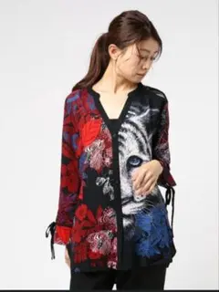 Desigual　 ノーカラー　トラプリントシャツブラウス　アニマル　花柄