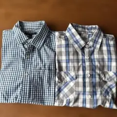 JUNONBOY 半袖シャツ グレーと青のチェック