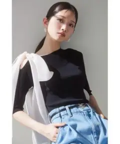 SNIDEL ショルダーリボンアシメニットプルオーバー ホワイト