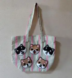 ストライプ柄トートバッグ柴犬ミックス