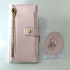 iPhone16 手帳型ケース ピンク ショルダーストラップ付き