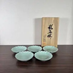 【未使用】深川製磁　百年庵　笹青磁　4号皿揃